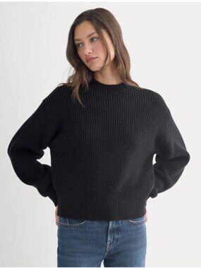 Everlane Cropped Ribbed Crew Sweater in Cotton - Black - S - NWT